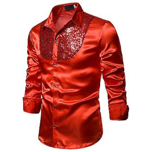 Miesten Sekvenssit Slim Fit Napit-Alas-Paidat Juhliin Pitkähihainen Pukeutumispaita Rento Yläosa (XL Punainen)