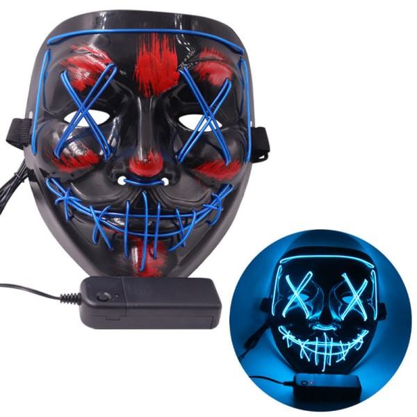 LED Skräckmask, Halloweenmask, Rensning med 3X ljuseffekter, Con