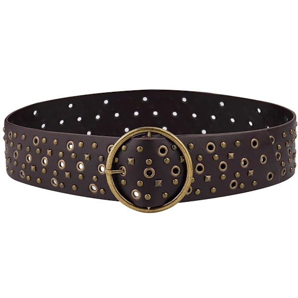 Bred läderbälten för kvinnor Vintage nitar bälten Boho Western midjebälte för klänningar