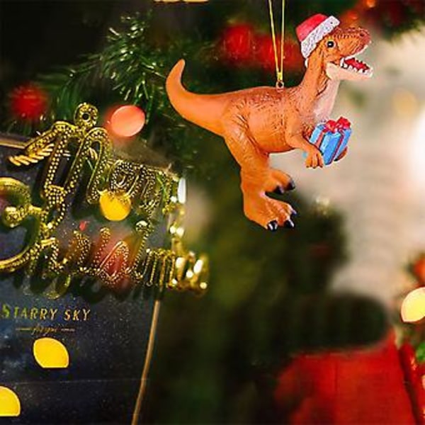 Jule-Dinosaur-Hengende Pynt til Juletreet - Hengende Festdekorasjon (Oransje)