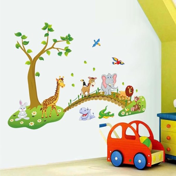 Jungle Dyr Wall Sticker Wall Sticker Træ Løve Giraf Elefant