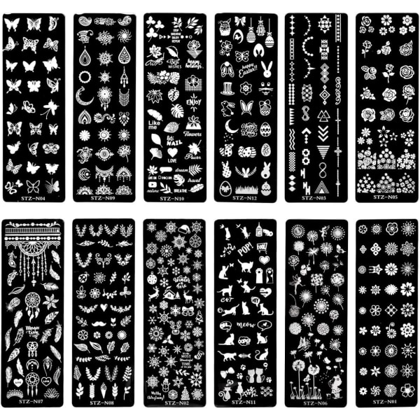 12 st Nail Art plattor med stamperskrapa stampning stamper spik
