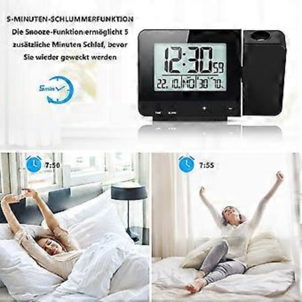 Projektionsväckarklocka med USB, Batteribackup, 180 Display