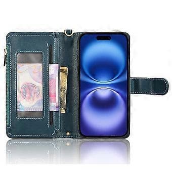 Læderetui med lynlåslomme og 2 stropper til iPhone 16 (Style D)
