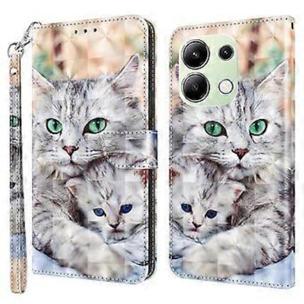 För Xiaomi Redmi Note 13 4G Läderfodral 3D Mönstertryck Telefonplånboksfodral (Två Katter)
