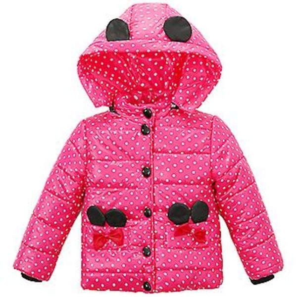 2-5 År Piger Fleeceforet Pudejakke Med Hætte Polka Dot Frakke (3-4 År Roserød)