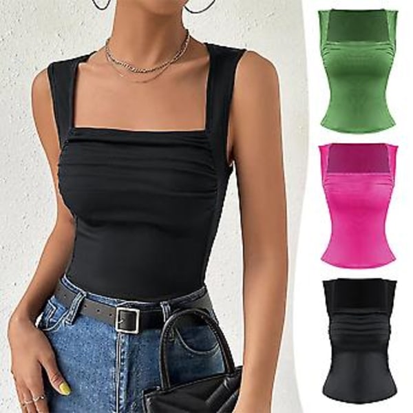 Smykkeslim strikket ribbet stretch tanktopp Stilig komfortabel behagelig topp for shopping dating (L grønn)