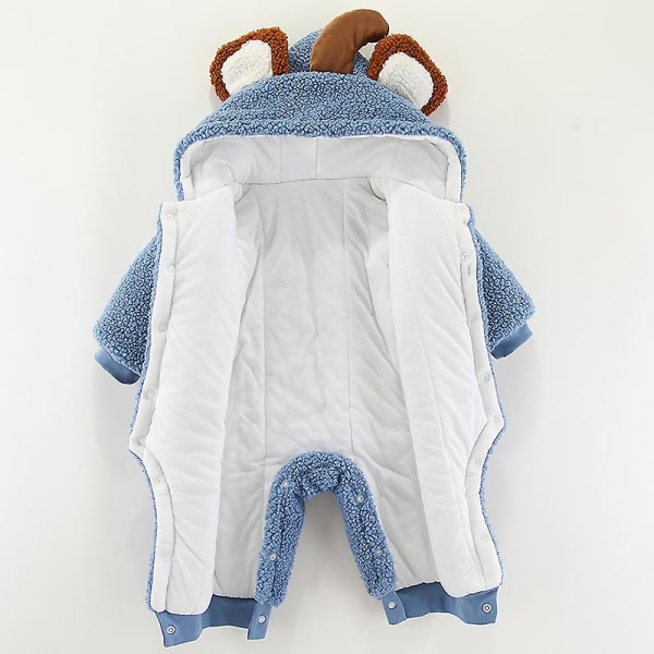 Winter Cute Newborn Baby Clothing Set Thick Infant Jumpsuit With Ears New Warm Girl Boys Outerwear Hooded Toddler Romper Blue 12 M