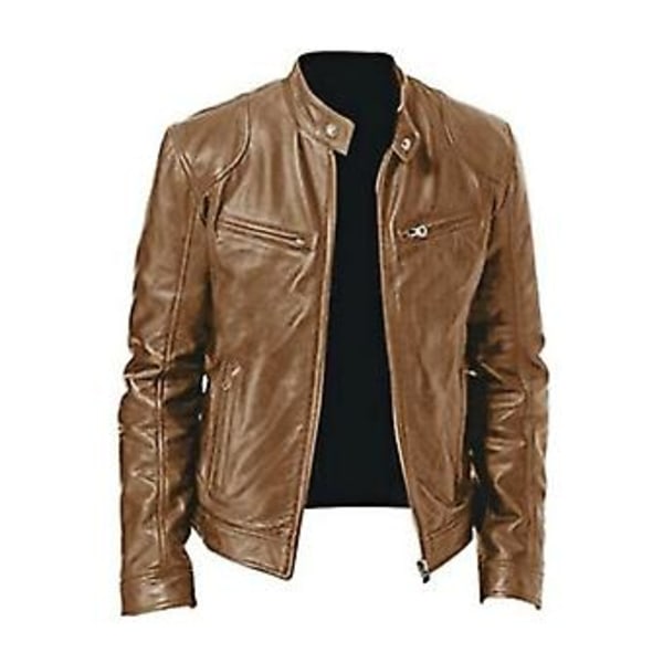 Herrarnas Motorcykeljacka i Konstläder Vindtät Ståuppkrage Enfärgad Dragkedja Fickor Släta Plus Storlek Medellång Herrarnas Höst Vårjacka (4XL Khaki)