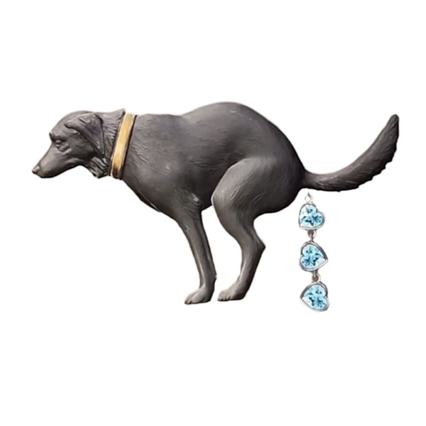 Rolig hundbajs-brosch i metall med diamantdesign, perfekt för tröjan