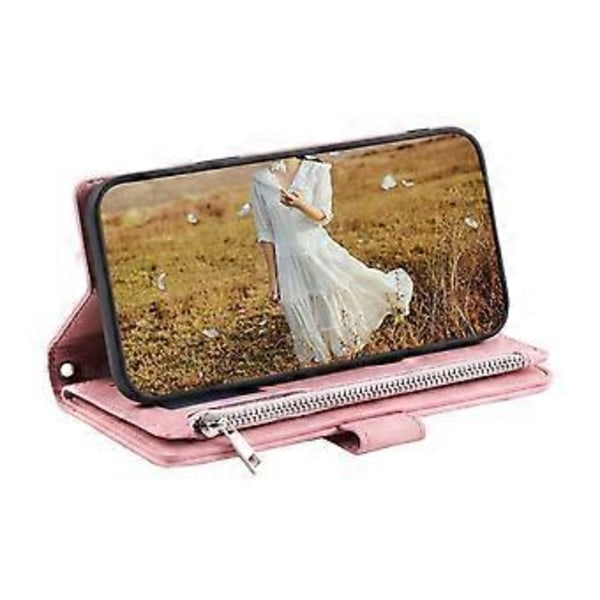 För Honor X8b 4G Plånboksfodral PU Läder Handväska Dragkedja Ficka Telefonskal med Rem (Roséguld)