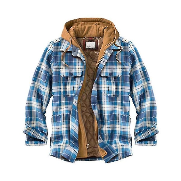 Mens Warm Quilted Lined Cotton Jackets With Hood Button Down Zipper Long Sleeve Plaid Color 12 Color 12 2XL