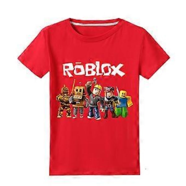 Roblox-painatettu lasten poikien lyhythihainen T-paita kesäpaita pyöreäkaulainen yläosa (7-8 vuotta punainen)