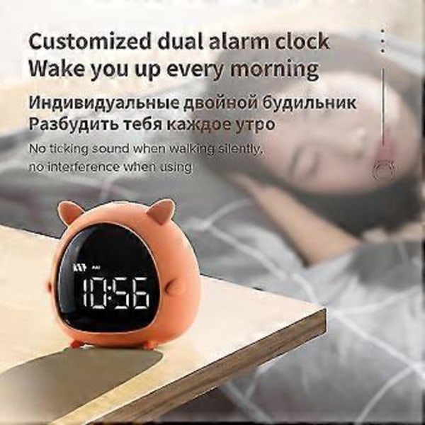 Kreativ smart student väckarklocka USB-laddning röststyrd skrivbords digital LED-klocka tecknad barn väckarklocka (B)
