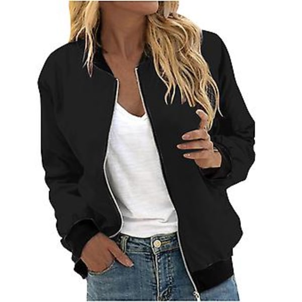 Damjacka, Lätt Zip Up, Casual Bomberjacka, Ståuppkrage, Kort Ytterplagg, Toppar, Svart