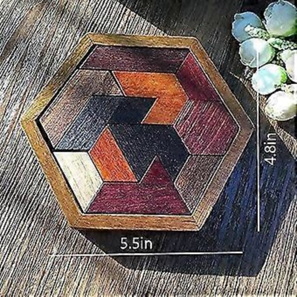 Kuusikulmainen Tangram-palapeli Perheen Interaktiivinen Puinen Palapeli Haastava Palapeli Puinen Aivopähkinä Palapeli