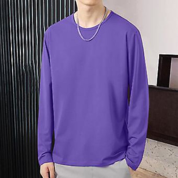Fianao O-Hals Langærmet Herre T-shirt Efterår Basistop Trøje Daglig Tøj (L Atrovirens)