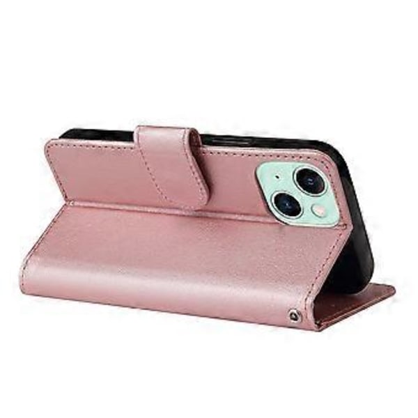 Mobilskal Plånbok i PU-läder med Ställ för iPhone 15 Plus (Roséguld)