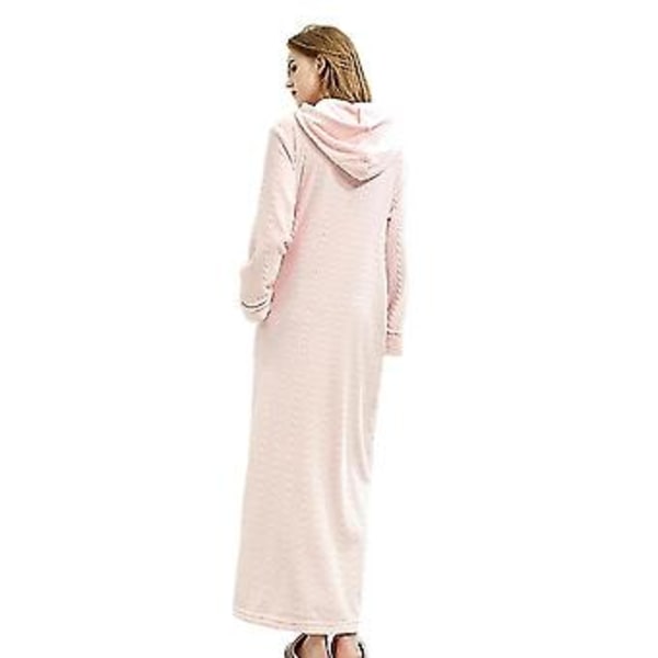 Dam Kepsar Lång Huvad Badrock Nattklänning Flanell Zip Robes (M Rosa)