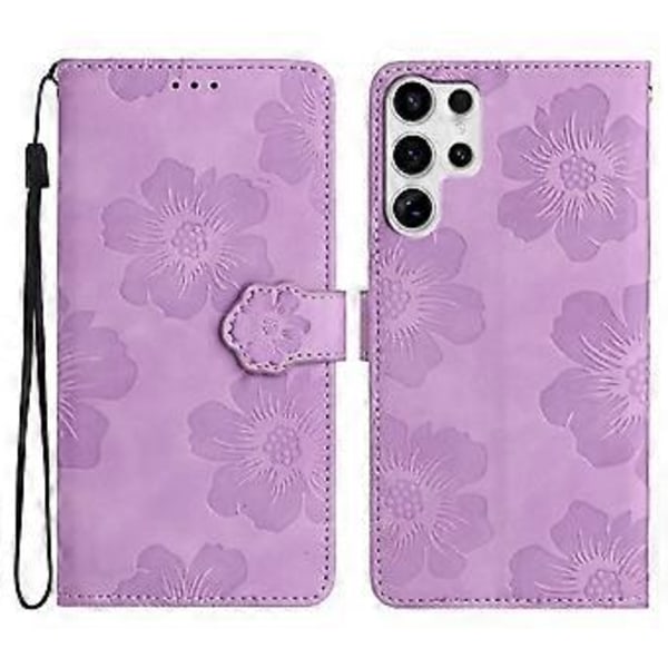 Samsung Galaxy S25 Ultra -kotelolle kukkakuvioinen nahkalompakko puhelinkotelo rannehihnalla (Tyyli B)