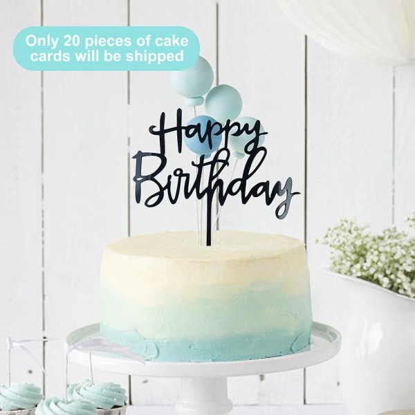 Grattis på födelsedagen Cake Topper, tårtfestdekorationer, akryl svart födelsedagstårta topper, 20st