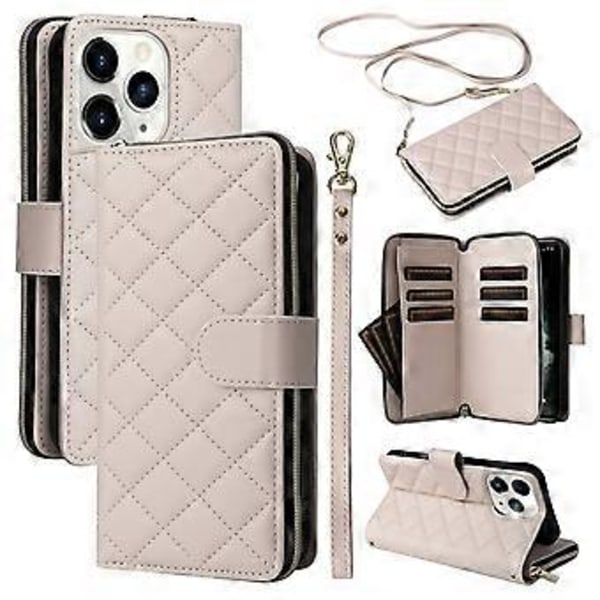 Til iPhone 11 Pro Etui Rhombus PU Læder Flip Telefon Cover Lynlås Pung (Style B)