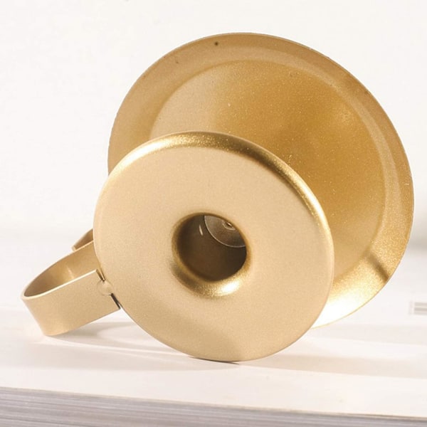 2 stk Retro Lysestaker Håndlaget Gyllen Jern Kjegle Lysestaker