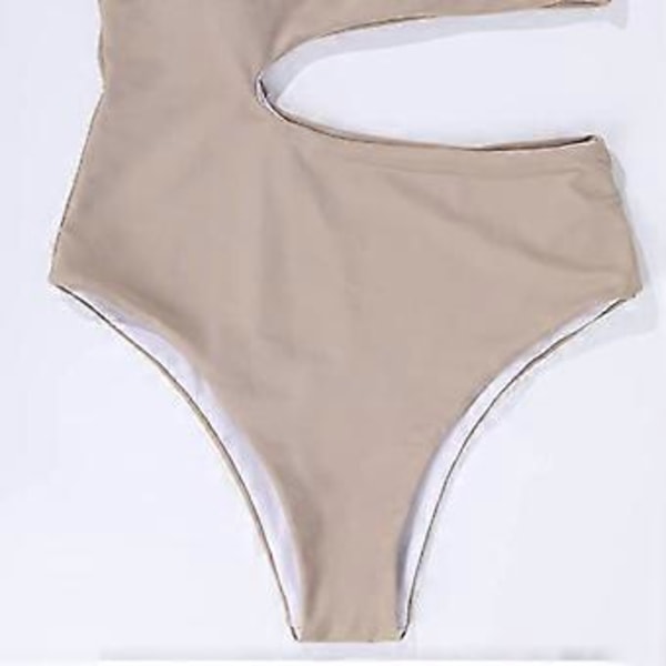 Dam One Shoulder Randig Högt Skuren Baddräkt Baddräkter Tanga (M Beige)