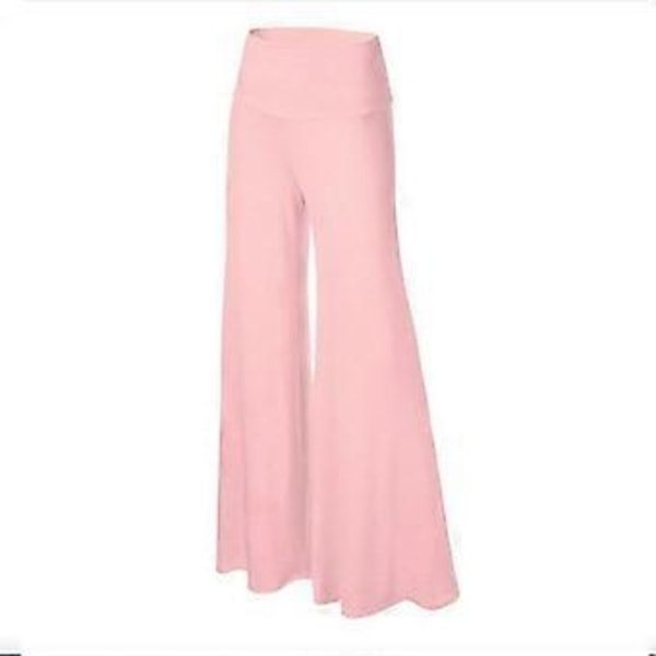 Dam Plus Size Enfärgade Hög Elastisk Midja Casual Sommar Fit & Flare Byxor (L Rosa)
