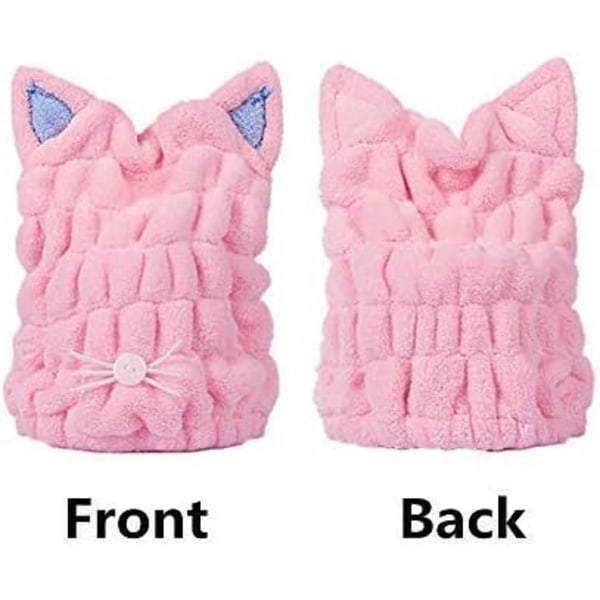 2 st Ultra Absorbent Hår Snabbtorkande Handduk Mikrofiber Hår Tork Wrap Turban Söta Kitty Öron Mössa Bad Verktyg Hatt för Kvinnor