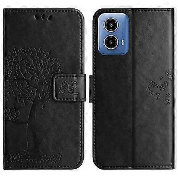 Til Motorola Moto G35 5G Etui PU Læder Ugle Træ Præget Pung Telefon Cover (Style A)