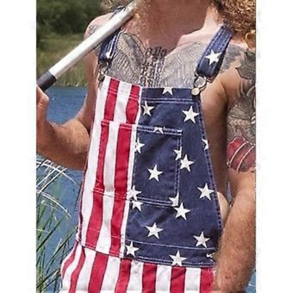 Amerikanlippu-haalareiden denim-haalarishortsit säädettävillä hihnoilla, taskuilla (5XL Punainen)