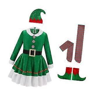 Julekostume Sæt Tøj Søde Piger Kjole og Hat Sæt til Karneval Børn (Passer til Højde 150cm)