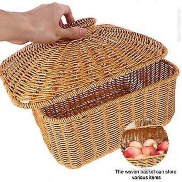 Rattan Vevd Oppbevaringskurv Multifunksjonell Snack Fruktkurv Mat Oppbevaringskurv med Lokk