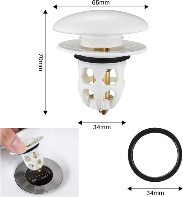 2 stk. Universal Pop Up Basin Drain med Anti-Clogging Filter,