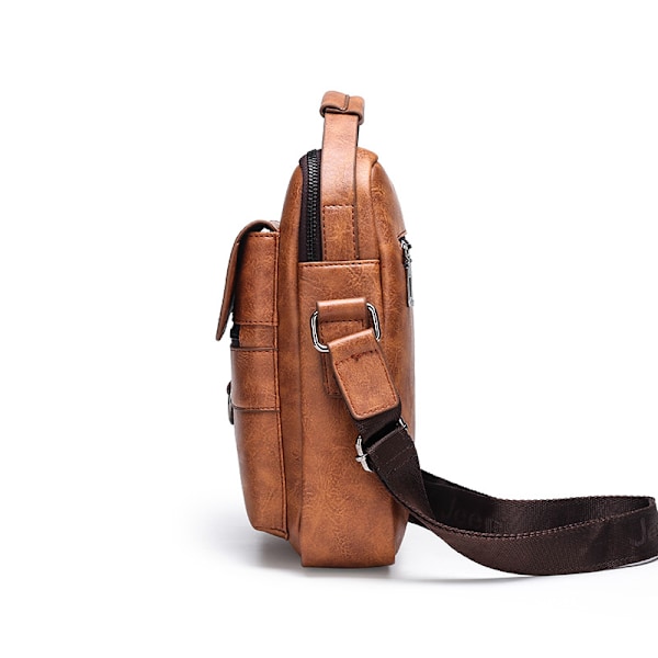 Läder Crossbody-väska, Herr Axelväska, Kontor Affärer Magnetiskt Spänne Justerbar Rem, Svart