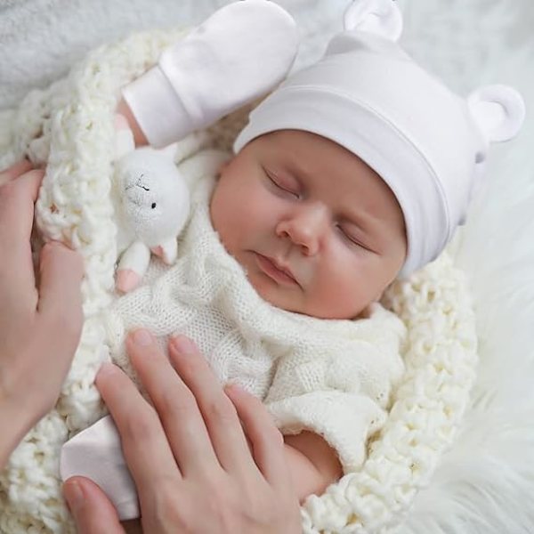 4 sett nyfødt baby lue og hansker, baby jente lue vår