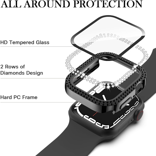 til Apple Watch Case 44mm Series 6/5/4/SE med hærdet glas skærmbeskytter, dobbelt bling etui krystal diamanter Rhinen