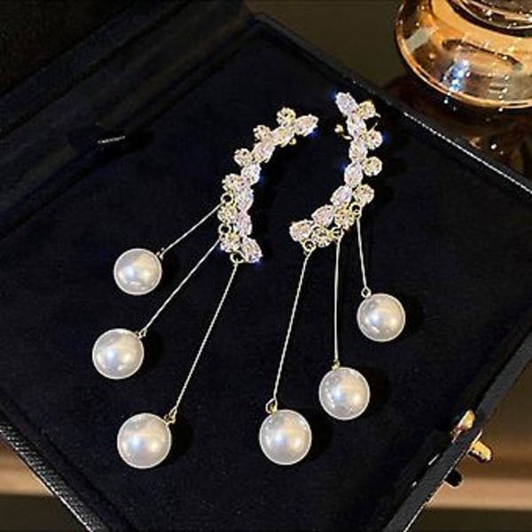 Nye Personlighet Mote Design Zirkon Ørepynt For Kvinner Lett Luksus Nettberømmelse Temperament Tassels Perle Ørepynt Smykker-ed179 ( ED106)
