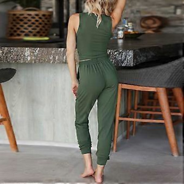 3-delat Pyjamas Set för Kvinnor Höst Vinter Hemkläder Set 3-delat Loungewear Set Väst Byxor Kavaj Set (XL OD Grön)