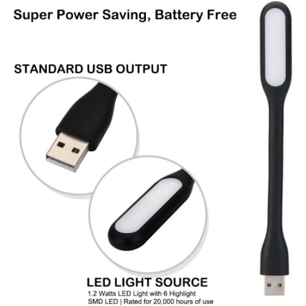 3 st flexibla Mini USB LED-lampor för bärbar dator, tangentbord, powerbank