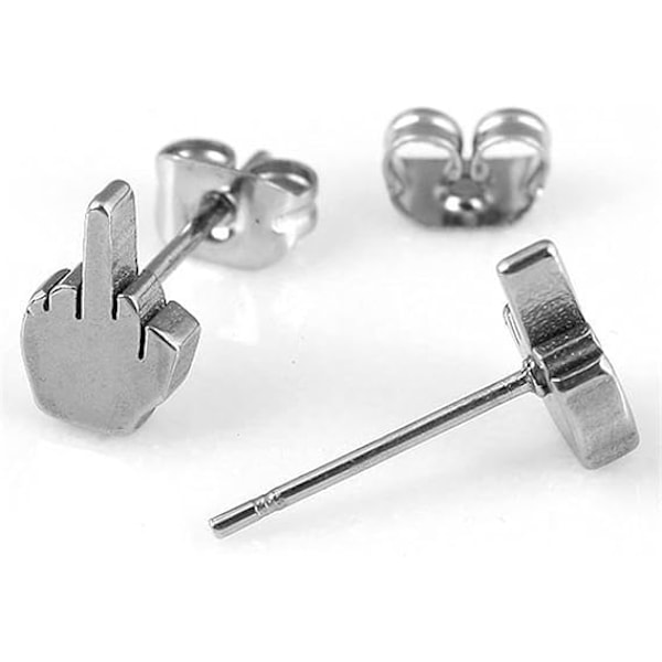 2 par Punk Rustfrit Stål Sølv Sort Midtfinger Stud Øreringe
