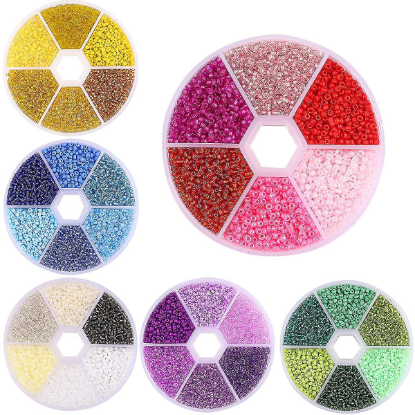 Gör-det-själv enfärgade glashirspärlor 6 färgkombinationer färgpärlor Set Gör själv smycketillbehör