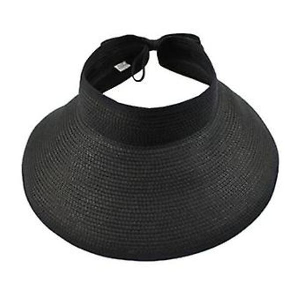 Dam Stor Floppy Solskydd Visir Hattar Sommar Strand Semester Justerbar Ihålig Topp Vikbar Keps (Svart)