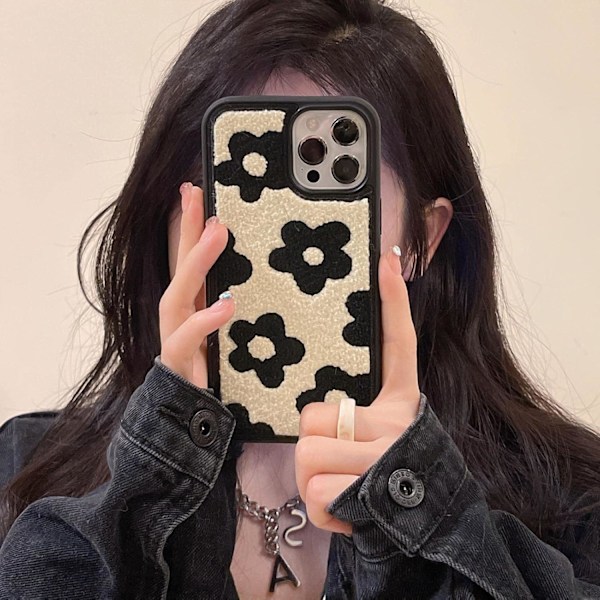 Kompatibel med iPhone 13 Pro Mjuk Textur Söt Blomma Tyg Skydd