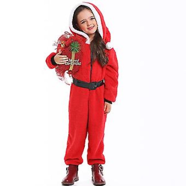 Rød Hættetrøje Jumpsuit Helkrops Pyjamas Julemand Cosplay Julefest Kostume (XL Børn)