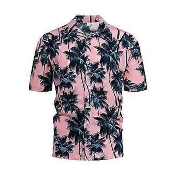 Miesten lyhythihainen hawaiijuttupaita kookospähkinäkuosilla, trooppinen rantapaita, napillinen vintage-kauluspaita (S Pink)
