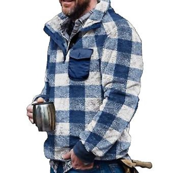 Fluffygenser med nedfellbar krage, lange ermer, tykk, for høst og vinter, for menn (L Blå)