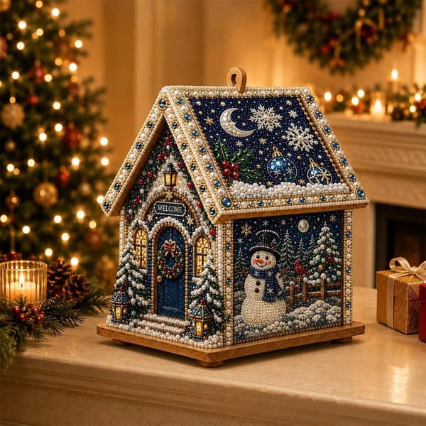 3D Stjernehimmel Snemand Julehytte DIY Rhinsten Mærkat Sæt – Træ Samle Håndværkspynt