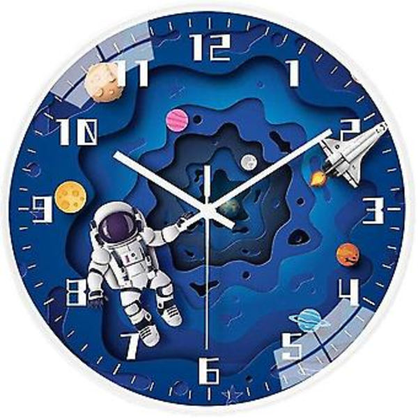 Barnens väggklocka 8 tum Hushålls Tyst Väggklocka Rymd Astronaut Rum Dekoration Klocka ( )